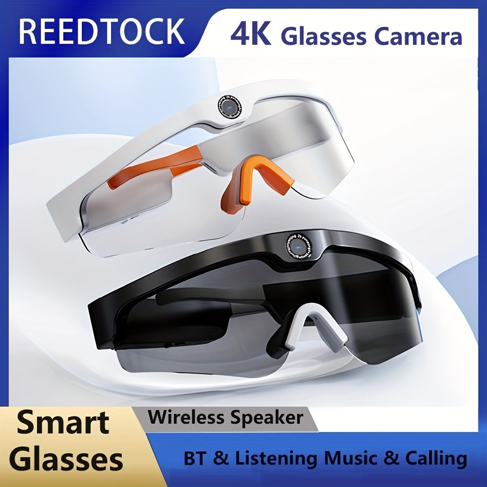 1pc REEDTOCK Smart Glasses with 4K Camera 2K Video Recording HD Photography Open Ear Headphones BT Speaker Auto Exposure Digital Image Stabilization NonWaterproof MP4 Format TF Card Slot Rechargeable 400mAh Battery