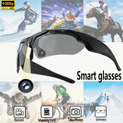 1080P Full HD Smart Glasses Camera  Sleek Digital Video Recorder Fashion Glasses with Auto Focus Eye Protection and Memory Card  Perfect for Outdoor Sports Driving and Adventures  Great Holiday Gift