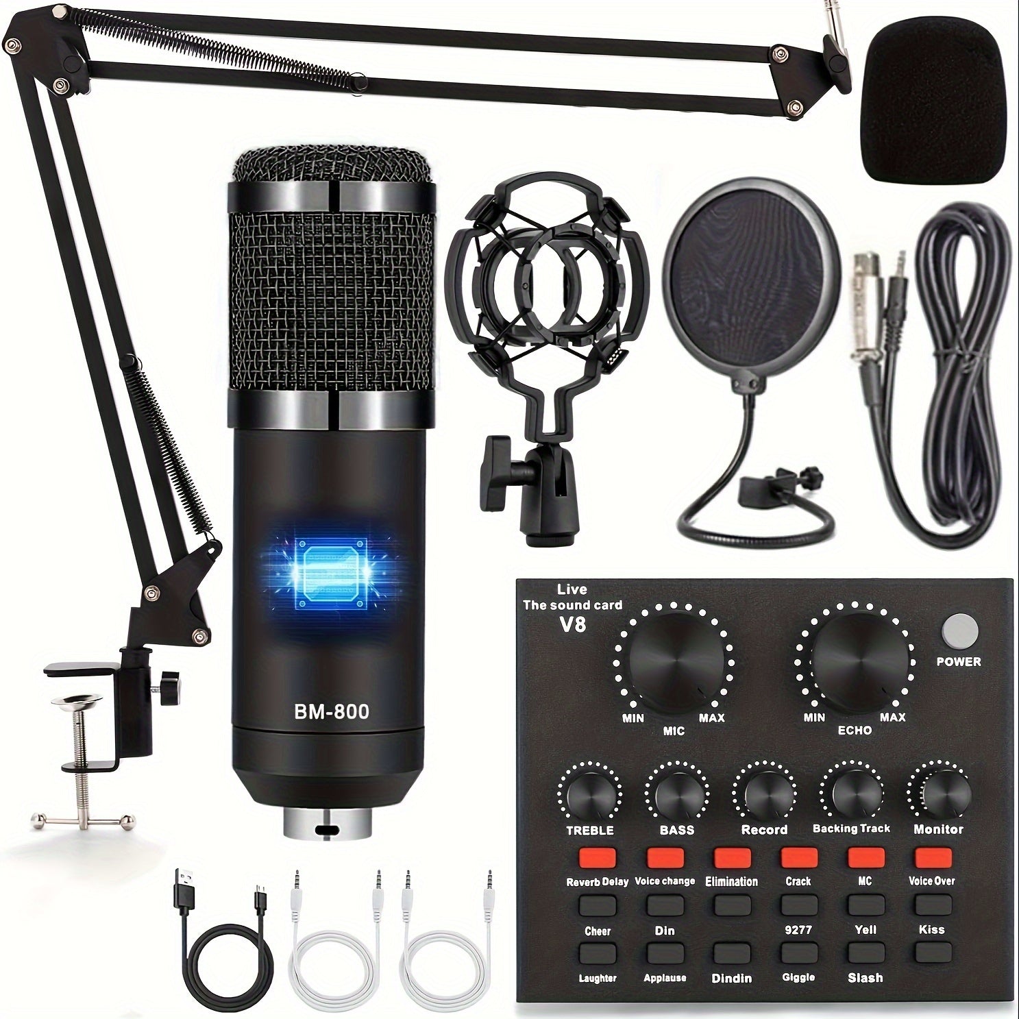 V8 Sound Card BM800 Microphone Podcast Equipment Bundle  Streaming Media Games Karaoke Kit  Christmas Birthday Festival New Years Gift