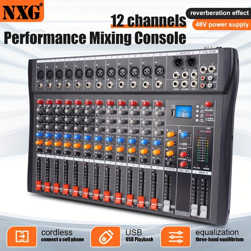 NXG 12Channel Performance Mixing Console Professional Quality with USB XLR 48V Power Supply  RCA InputsOutputs  Durable Metal Construction Ideal for All Skill Levels