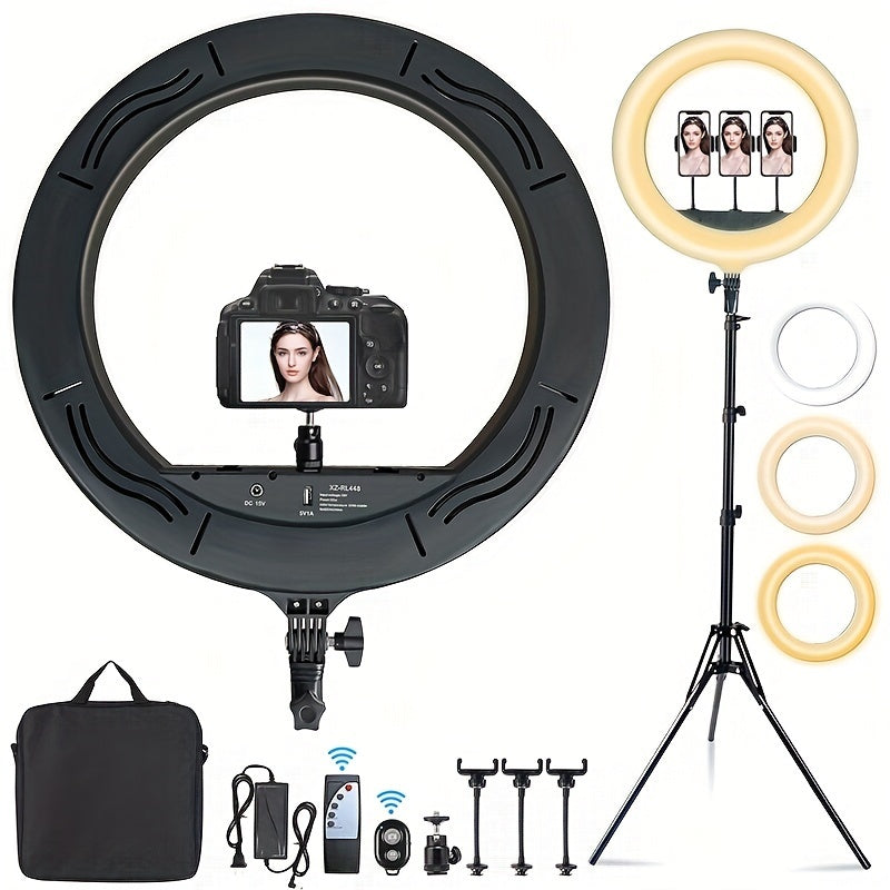 18 Inch LED Ring Light Kit 18 Inch LED Ring Light Kit With Tripod Stand Makeup Selfie Ring Light With 3 Phone HoldersTouch Screen Video Recording Vlog With Carrying Bag And Remote Controller