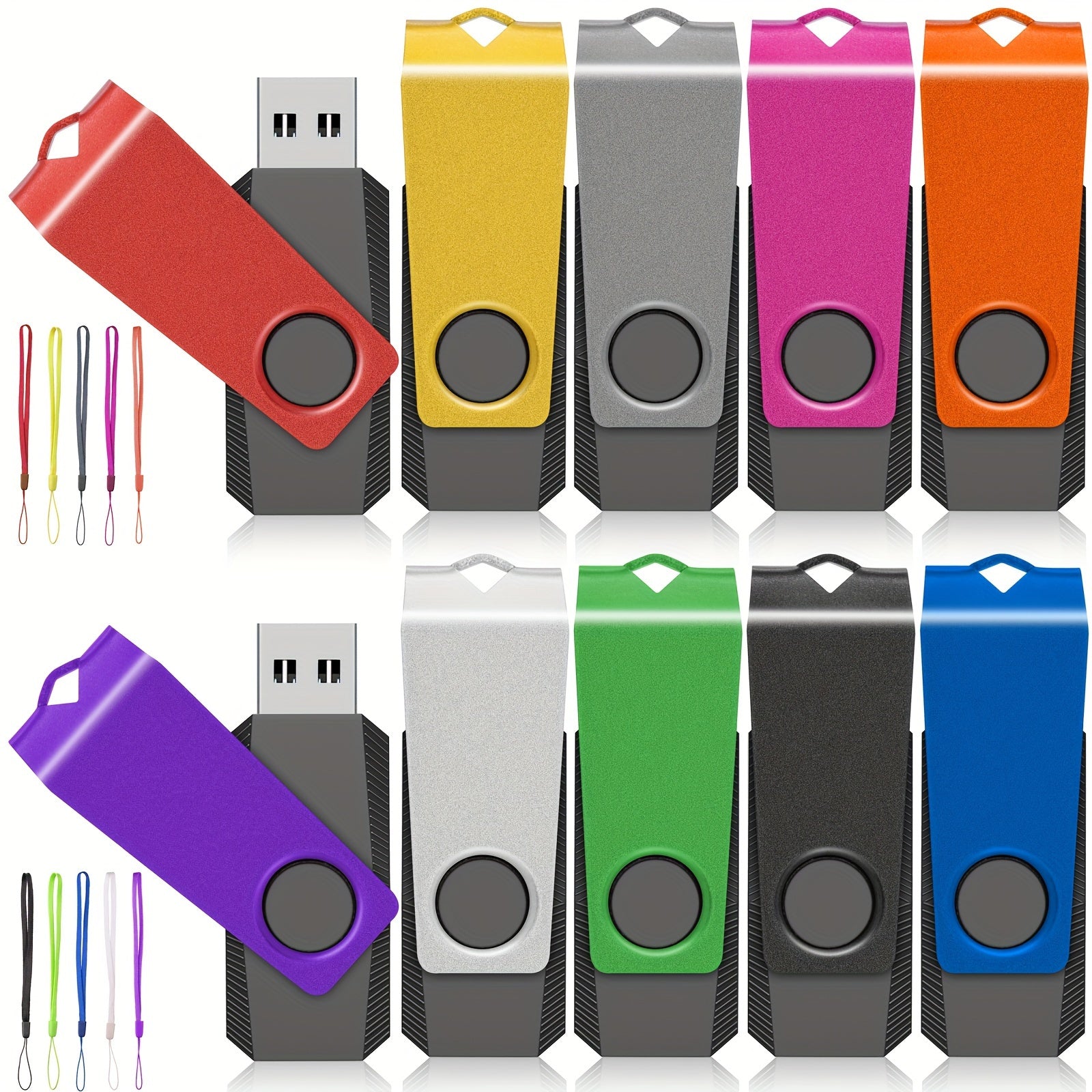 MultiColor 102050 Pack USB Flash Drive  2GB 4GB 8GB 16GB 32GB 64GB USB 20 Thumb Drive with 10 Lanyards  Data Storage and Transfer