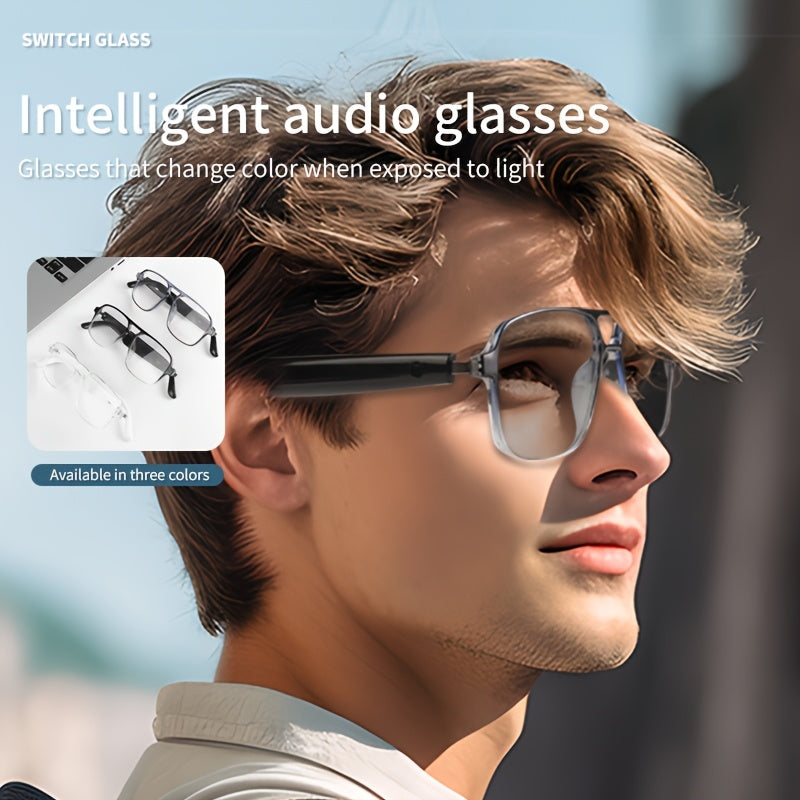 Smart Audio Colorchanging Glasses Builtin Microphone And Speaker Touchpad Control Bass Enhancement Highresolution Audio Wireless Connectivity Compatible AI Voice Assistant Automatic Tone Adjustment Stylish Blue Light Protection Frame